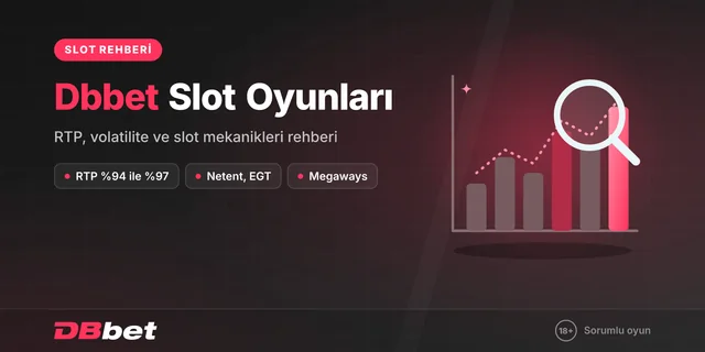 Dbbet slot oyunları RTP rehberi kapağı: çubuk grafik ve büyüteç